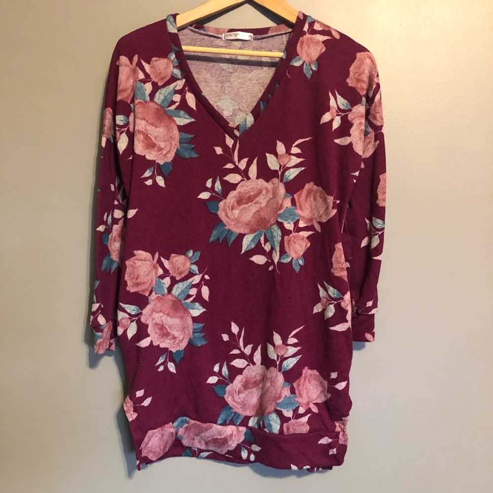 Floral Sweater Tunic With Pockets